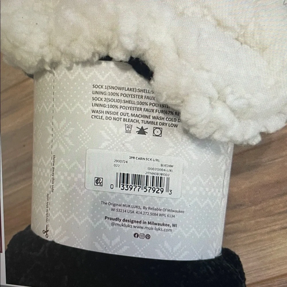 MUK LUKS 2 Pair Pack Cabin Socks Slippers * Non-Skid Bottom L/XL